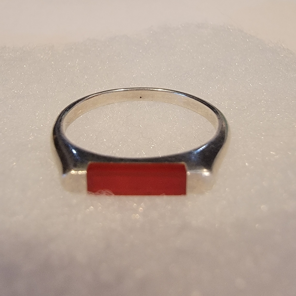 Silver Ring with Red Accent